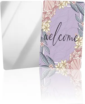 Welcome Summer Floral Purple Lace Small Compact Mirror for Purse, Abstract Thin Line Pattern Travel Makeup Mirror for Women Men, Rectangular Handheld Compact Pocket Mirror 1 PCS