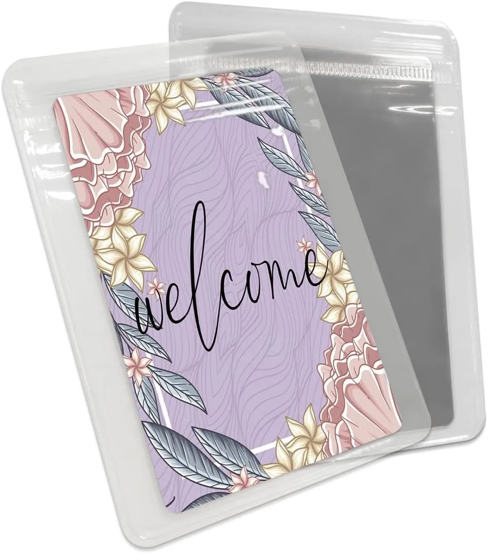 Welcome Summer Floral Purple Lace Small Compact Mirror for Purse, Abstract Thin Line Pattern Travel Makeup Mirror for Women Men, Rectangular Handheld Compact Pocket Mirror 1 PCS