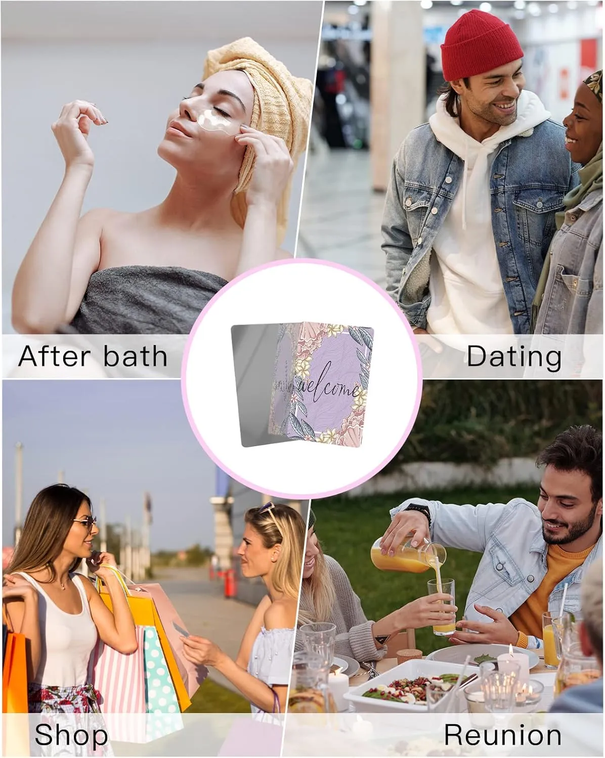 Welcome Summer Floral Purple Lace Small Compact Mirror for Purse, Abstract Thin Line Pattern Travel Makeup Mirror for Women Men, Rectangular Handheld Compact Pocket Mirror 1 PCS