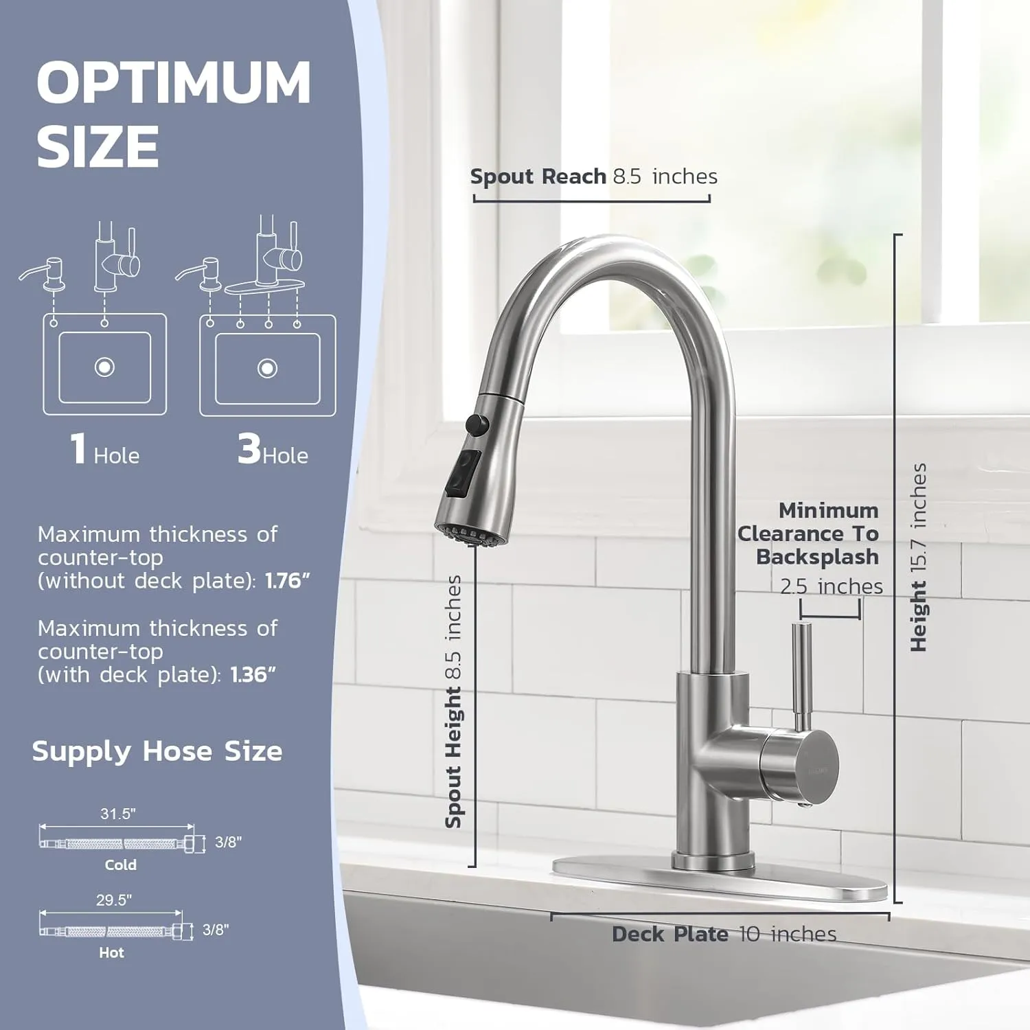 WEWE Kitchen Sink Faucet with Soap Dispenser, Kitchen Faucet with Pull Down Sprayer 3 Modes Stainless Steel Single Handle Single Hole Pull Out Brushed Nickel Faucet for Bar Laundry RV Utility Sink