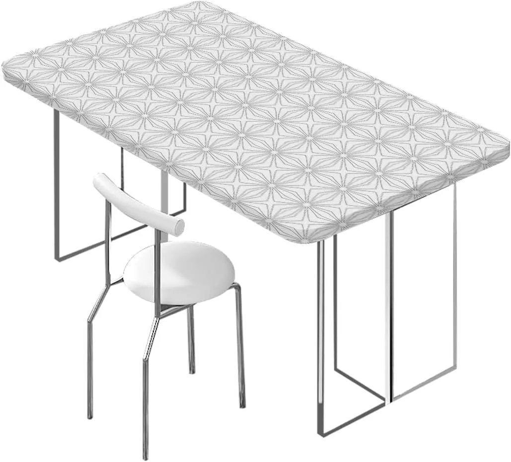 White Black Fitted Tablecloth Space Vortex Natural Geometry Myth Form Water Resistant, Windproof Table Protector for Dining Room Table Geometrty Fits up 4 Foot Tables
