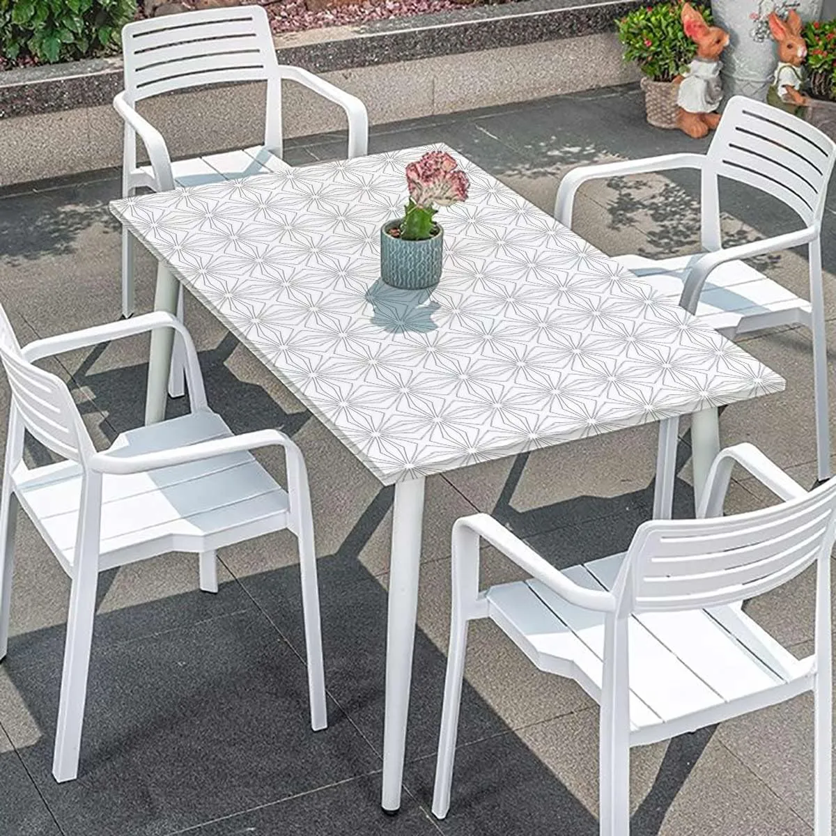 White Black Fitted Tablecloth Space Vortex Natural Geometry Myth Form Water Resistant, Windproof Table Protector for Dining Room Table Geometrty Fits up 4 Foot Tables