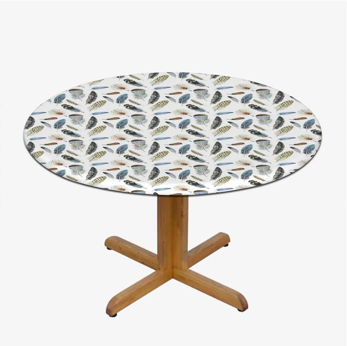 White Brown Round Tables Tablecloth Table Cloth Feathers Bohemian Concept Western Table Cloth Round Elastic Edge Fitted Table Cover Fashion Modern Fits up 40"-44" Diameter Tables