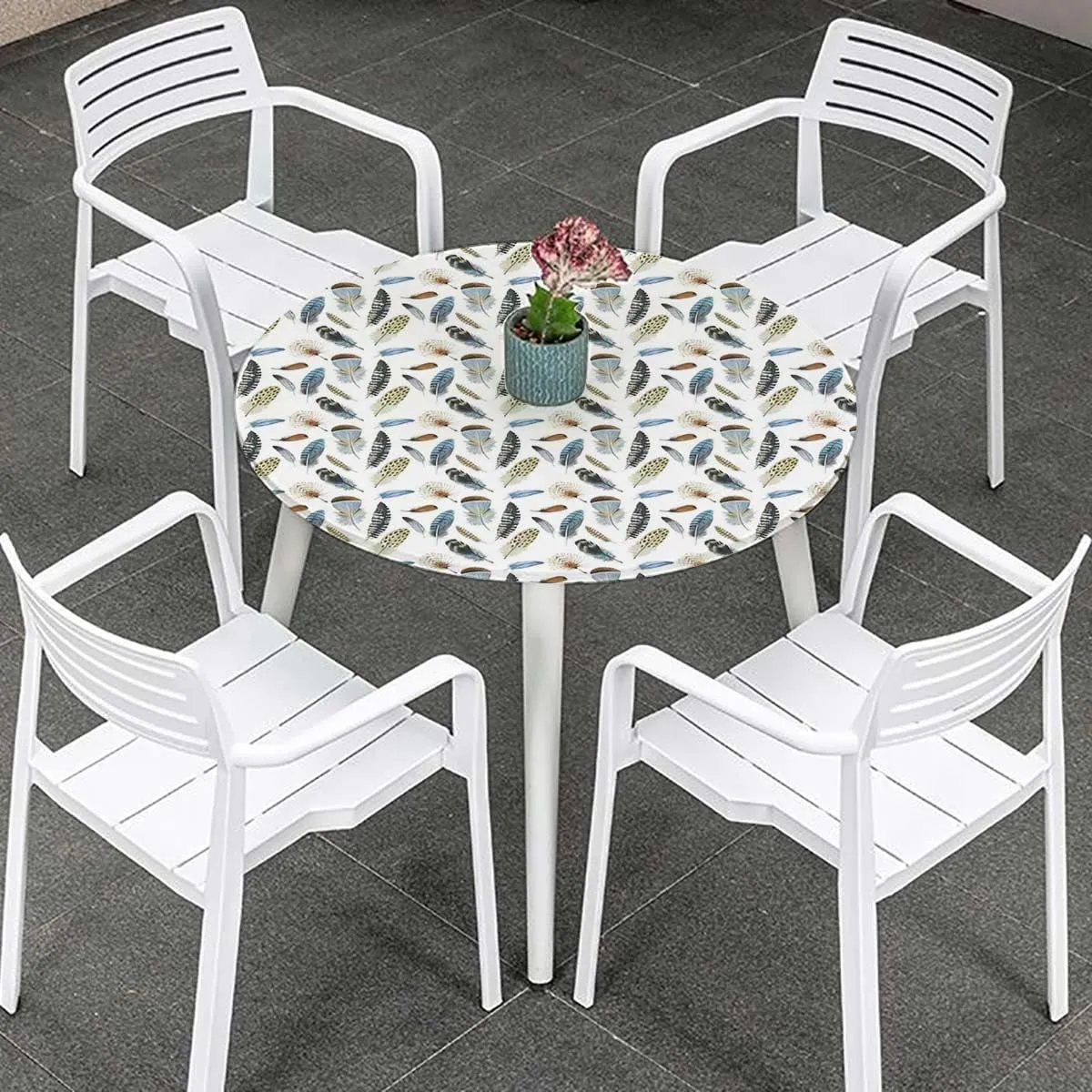 White Brown Round Tables Tablecloth Table Cloth Feathers Bohemian Concept Western Table Cloth Round Elastic Edge Fitted Table Cover Fashion Modern Fits up 40"-44" Diameter Tables