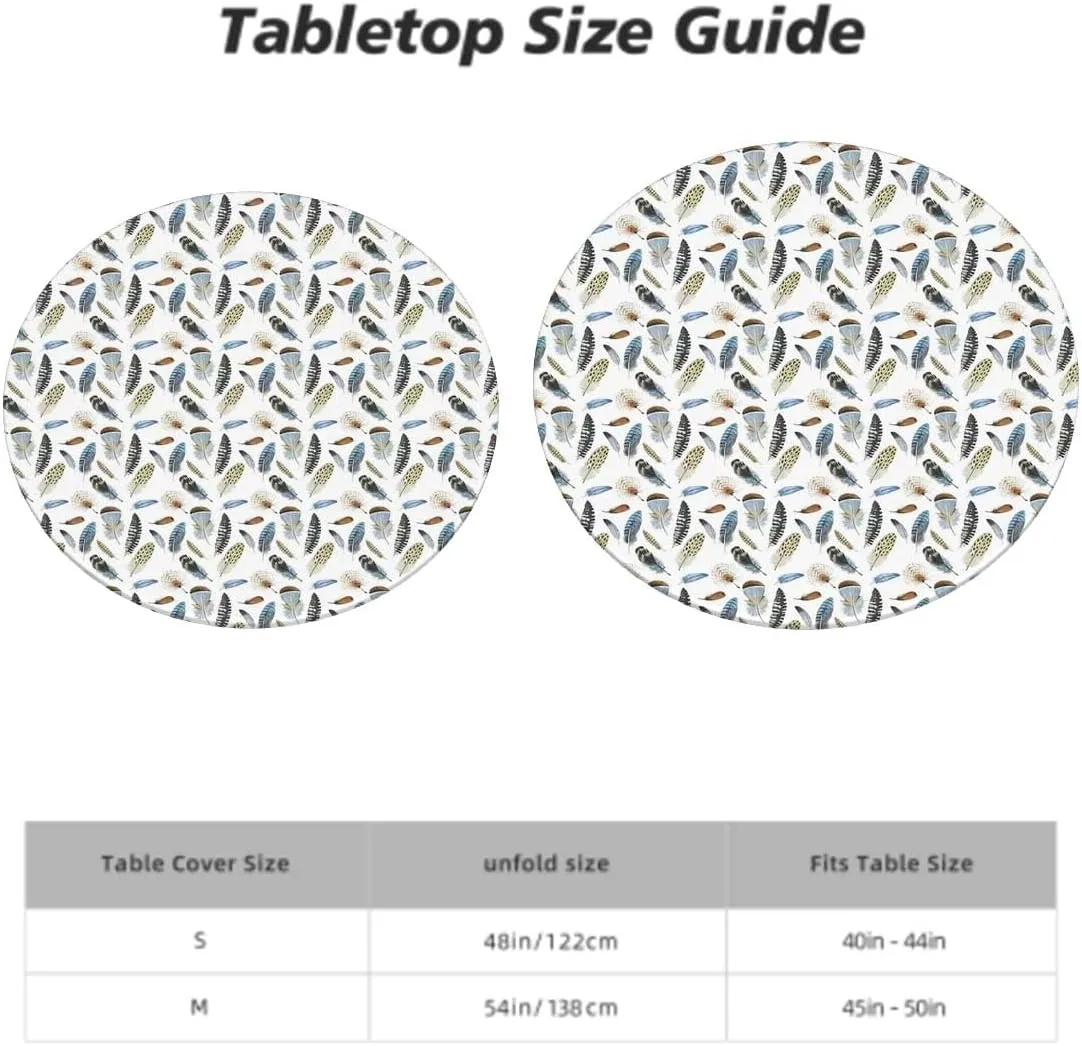 White Brown Round Tables Tablecloth Table Cloth Feathers Bohemian Concept Western Table Cloth Round Elastic Edge Fitted Table Cover Fashion Modern Fits up 40"-44" Diameter Tables