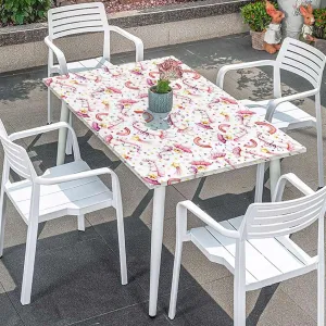White Pink Elastic Tablecloth for Indoors Outdoors Funny Kawaii Illustration Fitted Rectangular Table Cloth with Elastic Rim Anime Fits up 5 Foot Tables