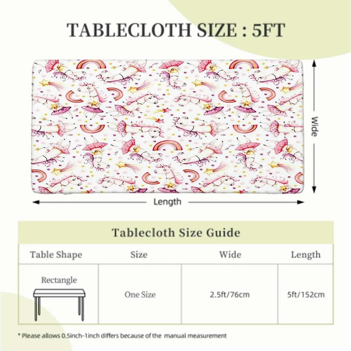 White Pink Elastic Tablecloth for Indoors Outdoors Funny Kawaii Illustration Fitted Rectangular Table Cloth with Elastic Rim Anime Fits up 5 Foot Tables