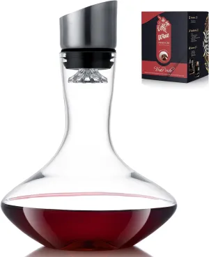 Wine Decanter,Red Wine Carafe,Decanter with Built-in Aerator Pourer, 100% Hand Blown Lead-free Crystal Glass with Stainless Steel Pourer Lid, Filter, Wine Gifts for Men