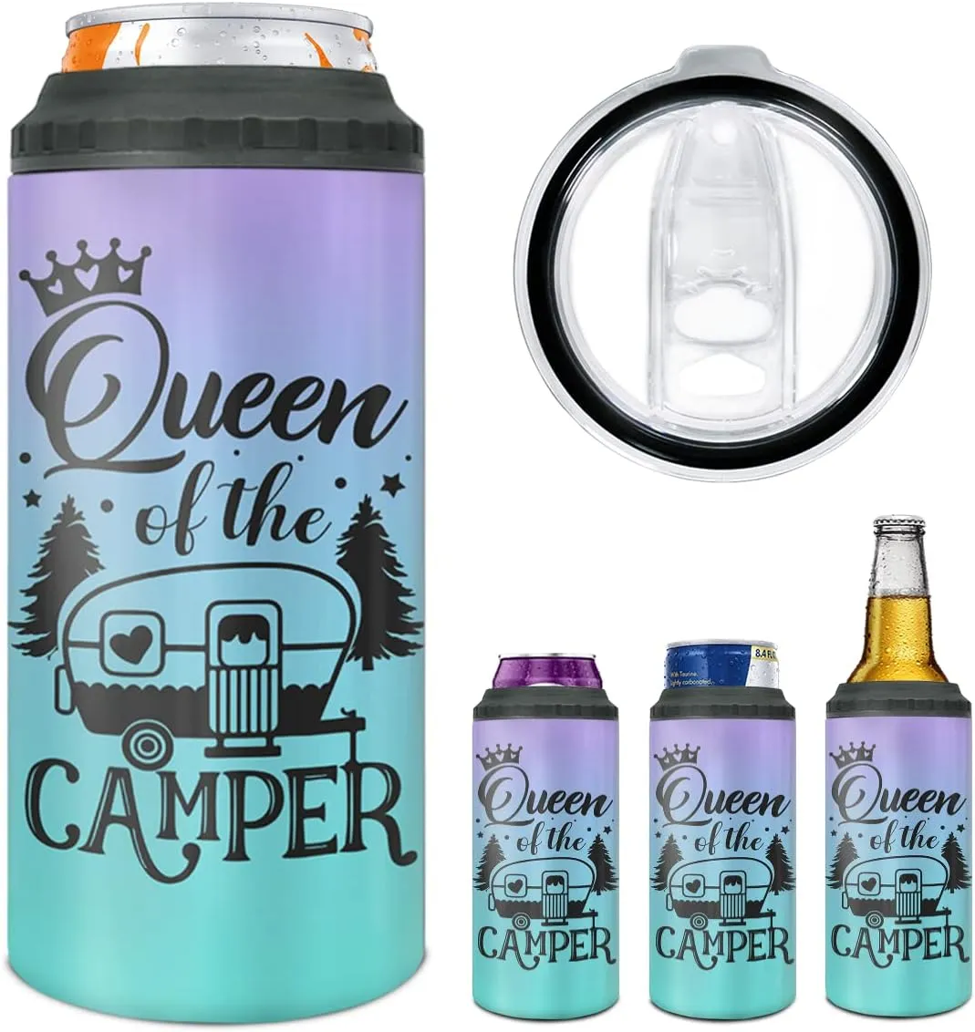 winorax Queen of The Camper Tumbler Can Cooler 4-in-1 Camping Gifts For Campers Woman from Husband Boyfriend Sisters Best Friend Coffee Cup with Lid 16oz Stainless Travel Mug