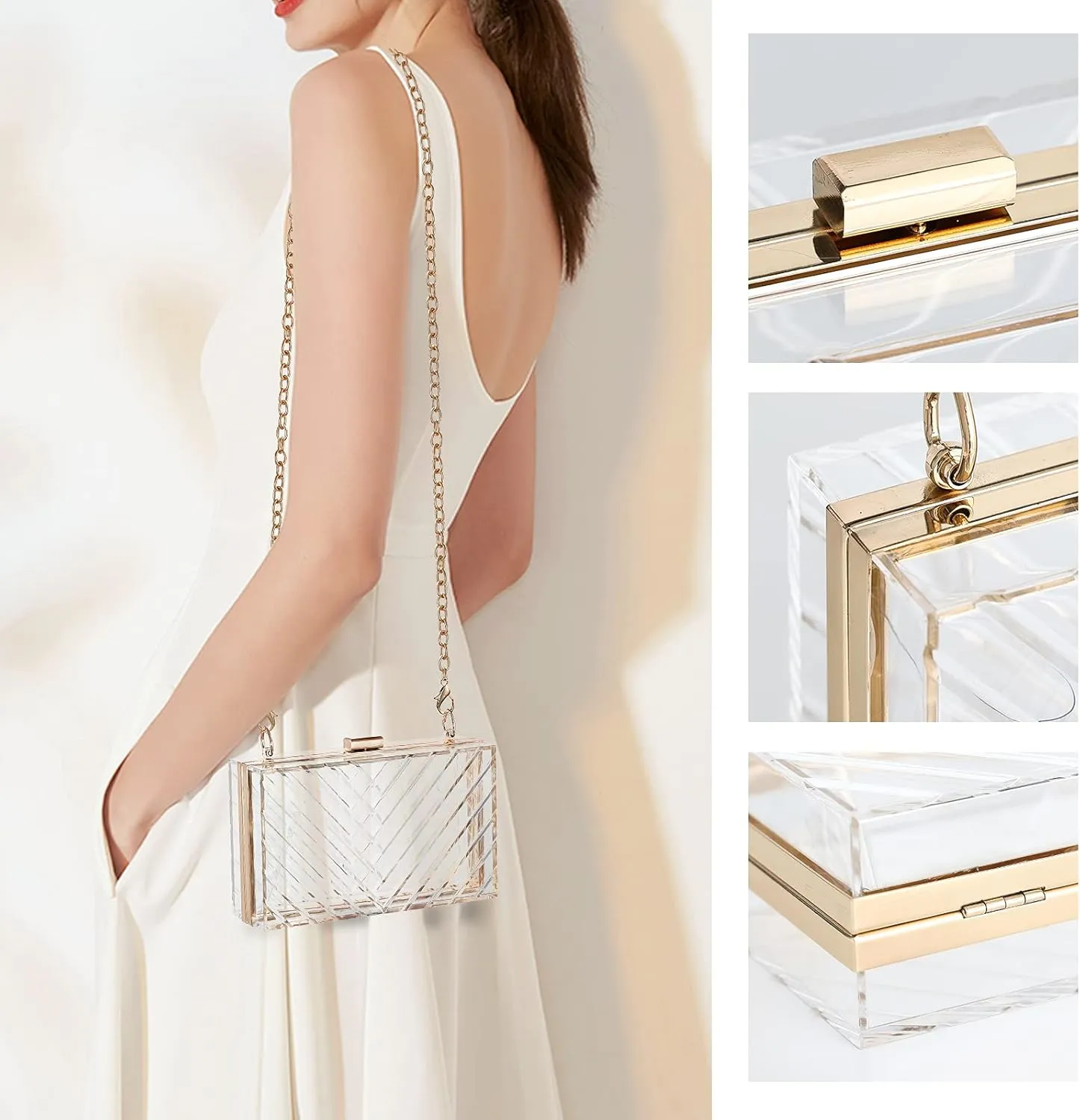 WJCD Clear Purses For Women Acrylic Clear Clutch Bag Stadium Approved