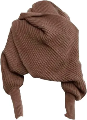 Women Autumn Winter Scarf Wrap Sweater Multi-Use Knitted wrap scarf with sleeves