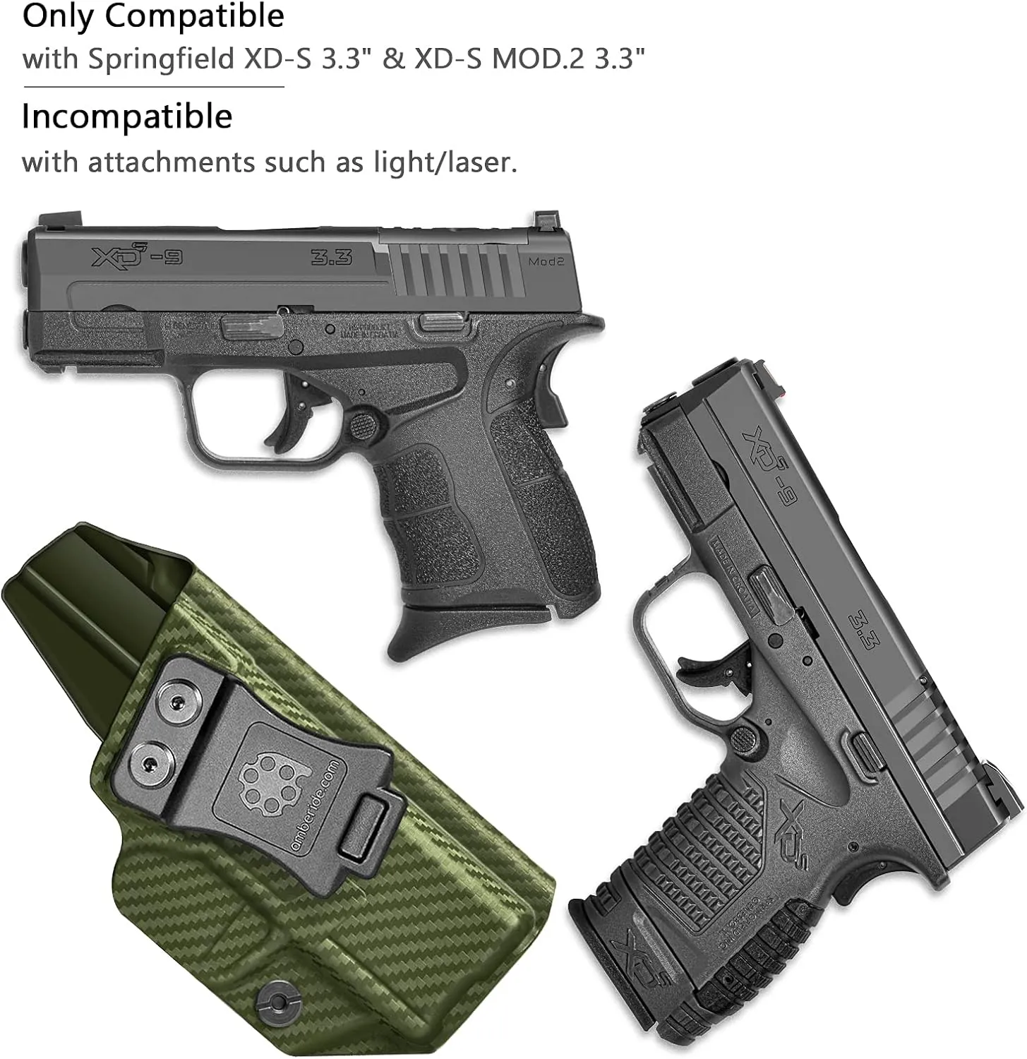 XDS Holster XDS MOD 2 Holster IWB & OWB Kydex Fit: Springfield XD-S 3.3" & XD-S MOD.2 3.3" Pistol – 9mm / .40 S&W / .45 ACP – Adj. Cant Concealed Carry & 'Posi-Click' Retention – No Wear or Jitter