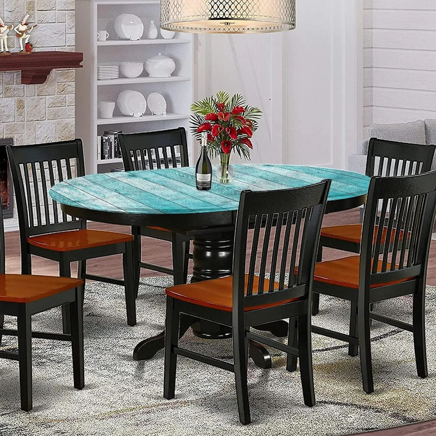 XISUNYA Oval Fitted Tablecloth, Windmill Decor Elasticized Polyester Table Cover, South Australia Mountains Barren Land Summer Print Fitted Table Cloth, Fits Oval Tables up to 36" x 60"