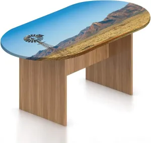 XISUNYA Oval Fitted Tablecloth, Windmill Decor Elasticized Polyester Table Cover, South Australia Mountains Barren Land Summer Print Fitted Table Cloth, Fits Oval Tables up to 36" x 60"