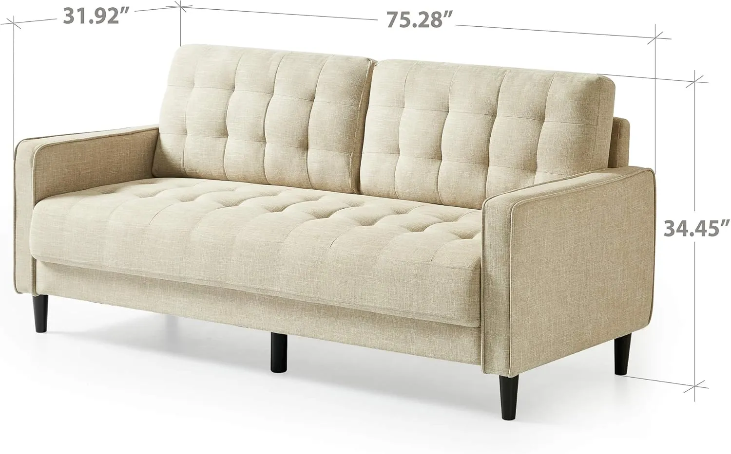 ZINUS Benton Sofa Couch, Grid Tufted Cushions, Easy, Tool-Free Assembly, Beige