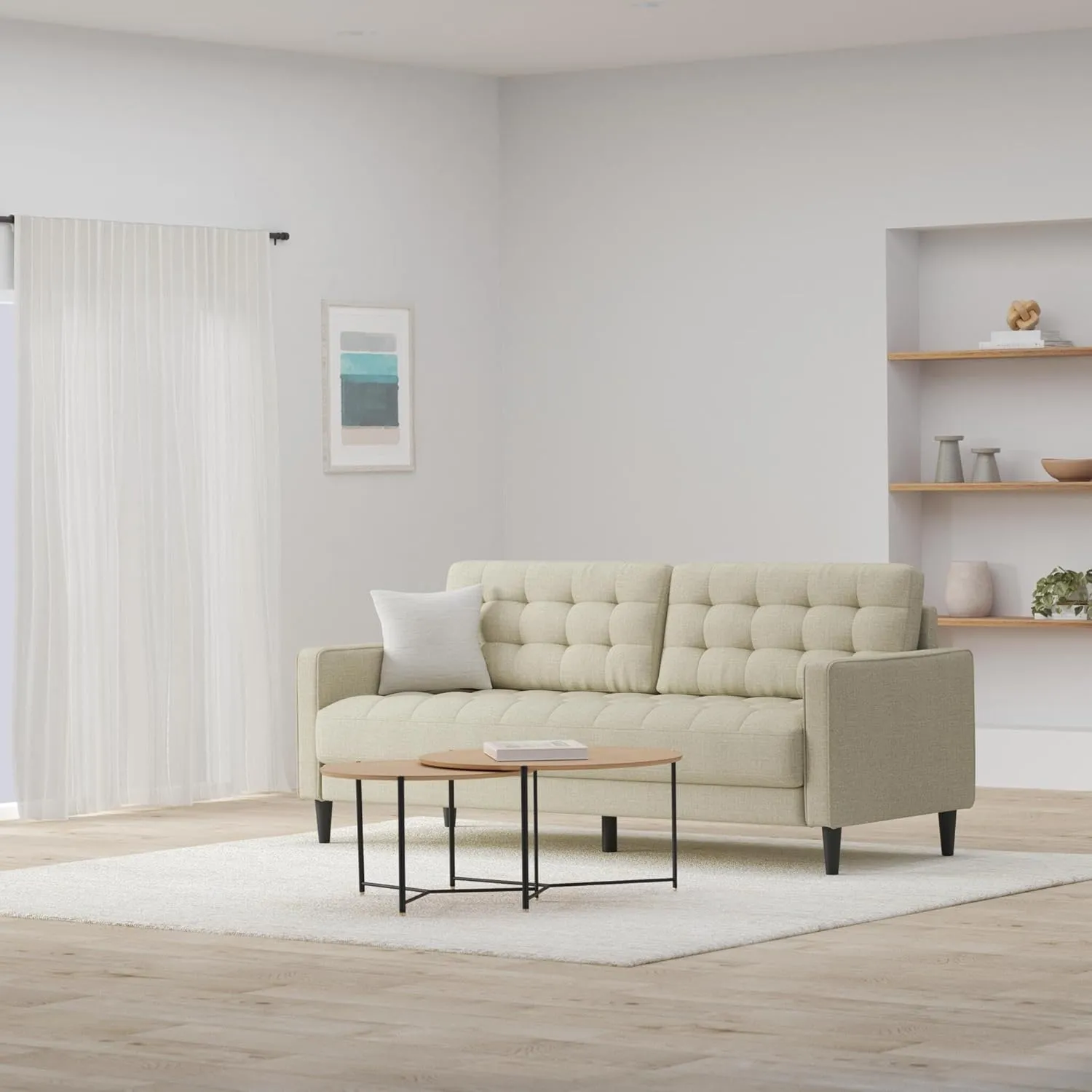 ZINUS Benton Sofa Couch, Grid Tufted Cushions, Easy, Tool-Free Assembly, Beige