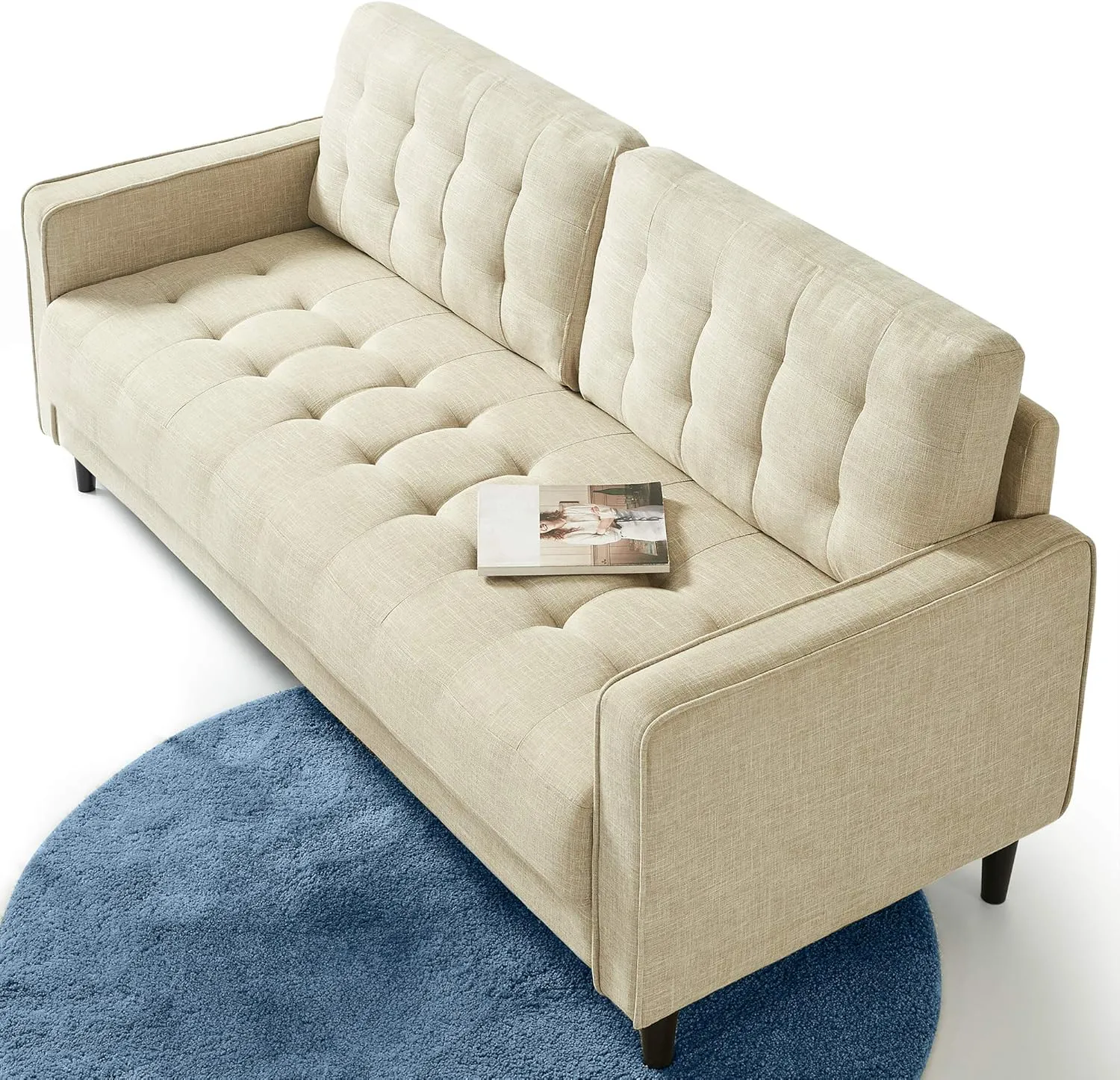 ZINUS Benton Sofa Couch, Grid Tufted Cushions, Easy, Tool-Free Assembly, Beige