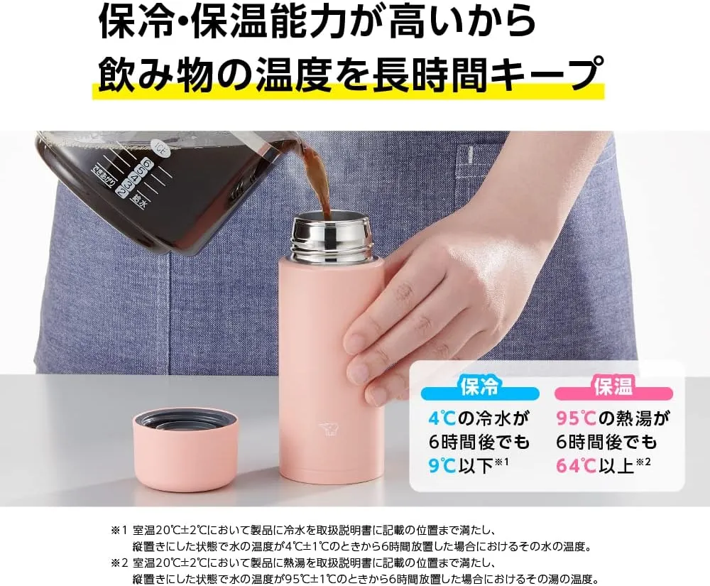 Zojirushi SM-MA25-PM Water Bottle, Seamless Stopper, Small Capacity, 8.5 fl oz (250 ml), Screw, Stainless Steel Mug, Dahlia Pink, Integrated Washer and Washer, Easy to Clean, Only 2 Pieces