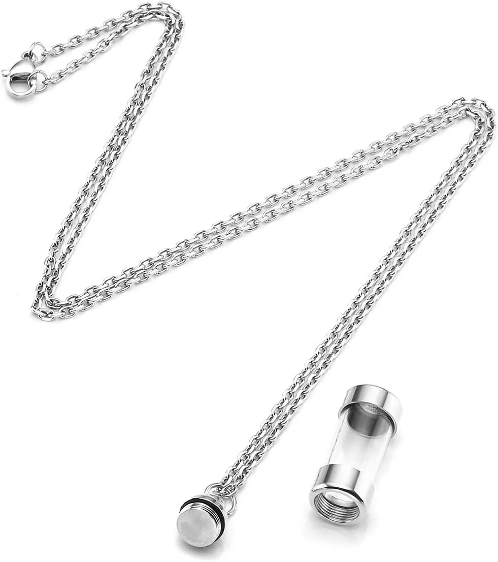 Zysta Personalized Engraving Acrylic Cylinder Urn Necklaces for Ashes Clear Glass Tube Vial Creamation Necklace Custom Ash Urns Locket Pendant Keepsake Memorial Jewelry
