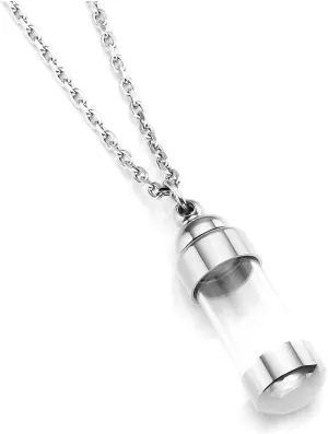 Zysta Personalized Engraving Acrylic Cylinder Urn Necklaces for Ashes Clear Glass Tube Vial Creamation Necklace Custom Ash Urns Locket Pendant Keepsake Memorial Jewelry