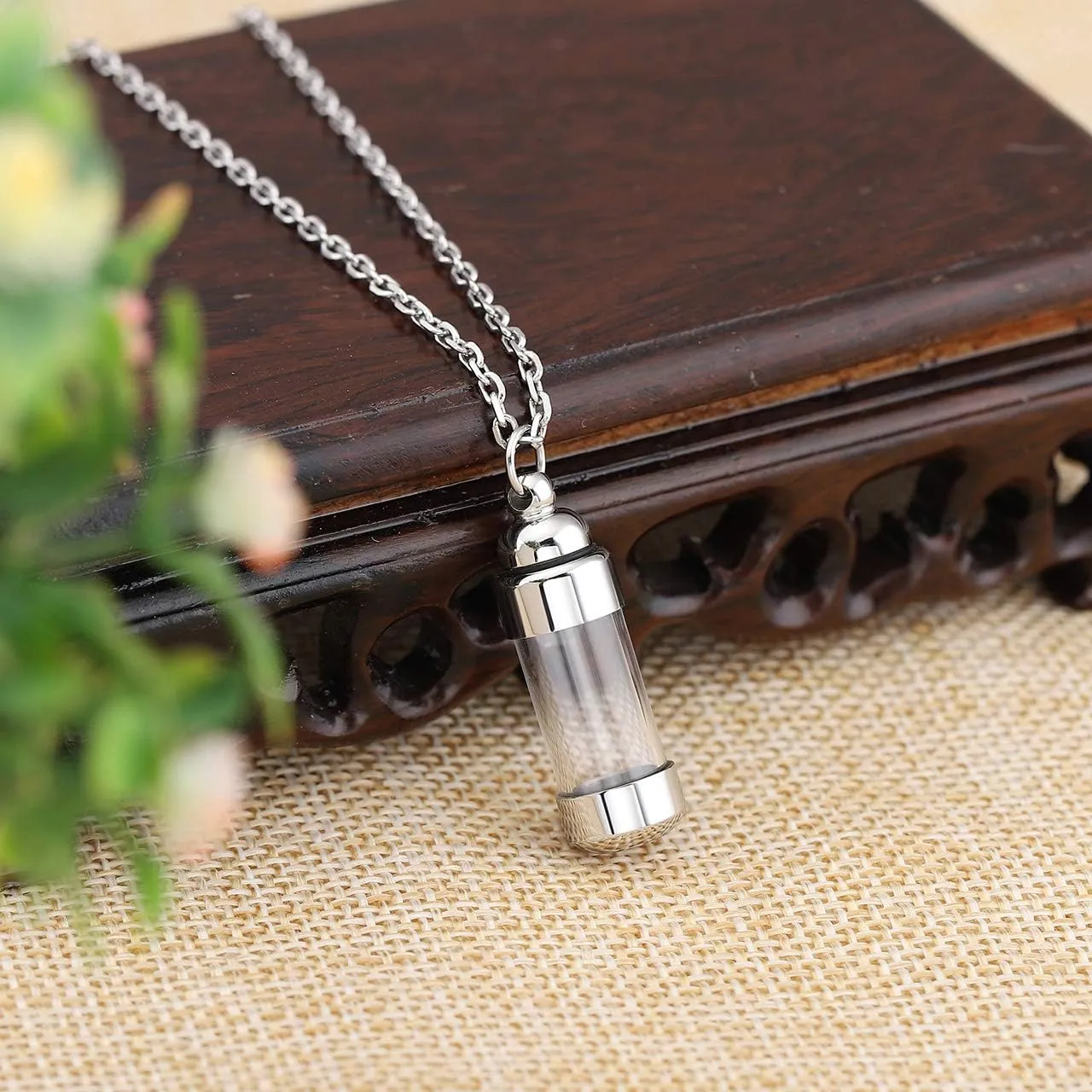 Zysta Personalized Engraving Acrylic Cylinder Urn Necklaces for Ashes Clear Glass Tube Vial Creamation Necklace Custom Ash Urns Locket Pendant Keepsake Memorial Jewelry